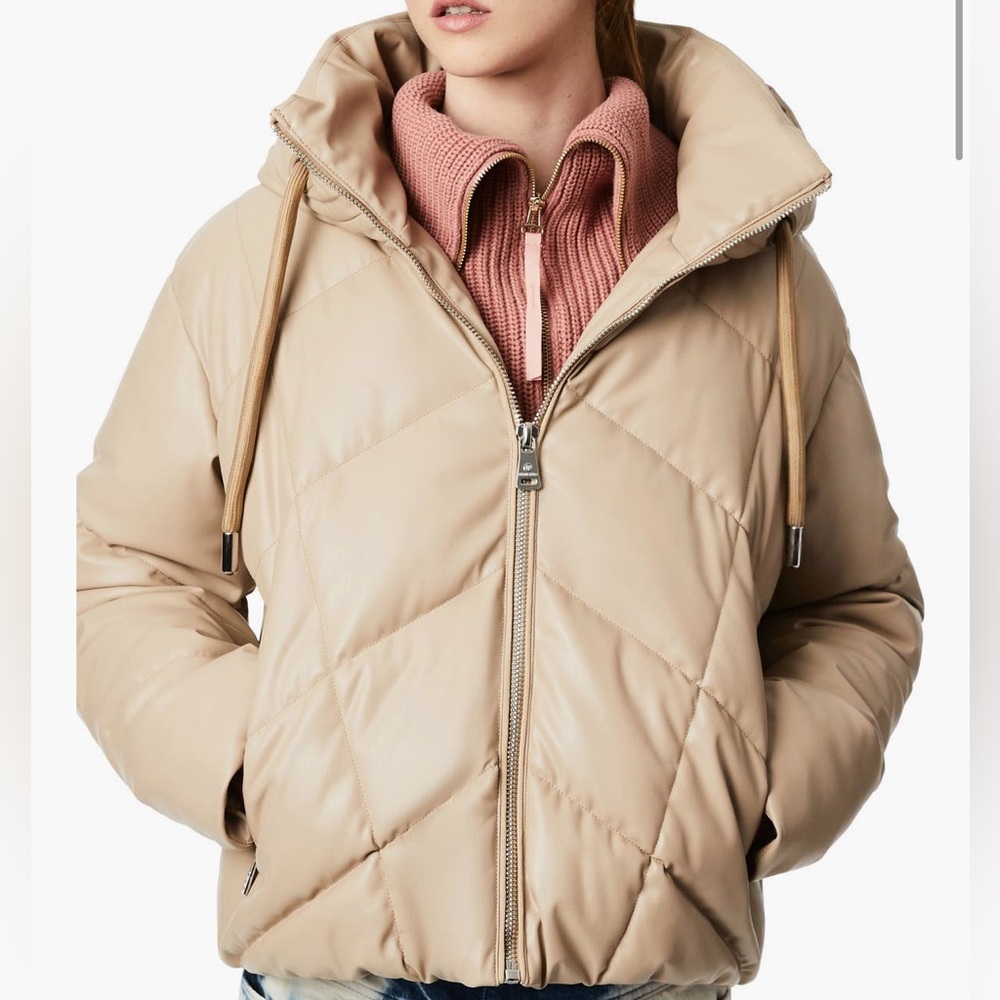 BERNIE Faux Leather Hooded Puffer Coat